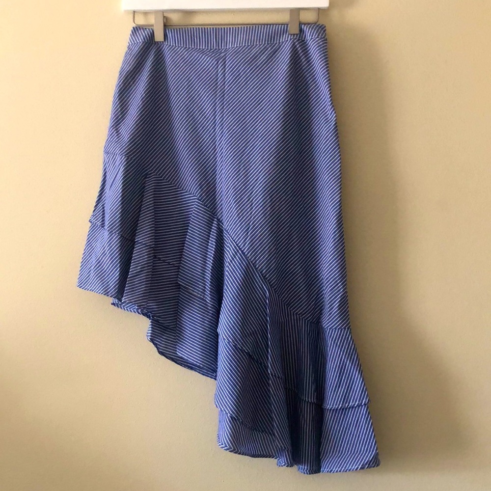 Blue & White Striped Asymmetrical Skirt